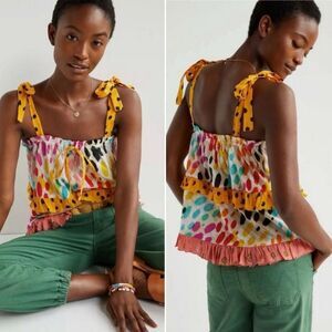 Anthropologie Conditions Apply Mix Print Ruffle Top Size Small
